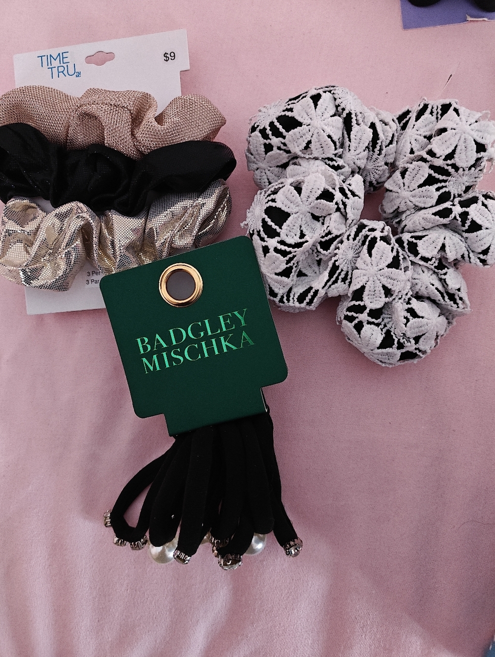 NWT Scrunchies, Hair Ties/Elastics with Pearl & Rhinestone Accents